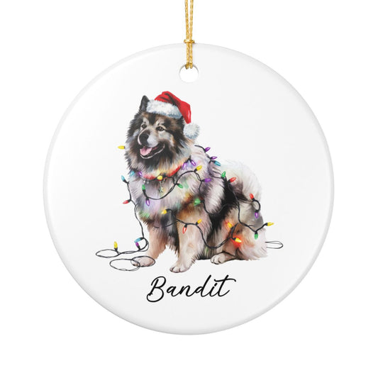 Personalized Keeshond Dog Ornament, Ceramic Christmas Tree Decor, Holiday Pet Keepsake