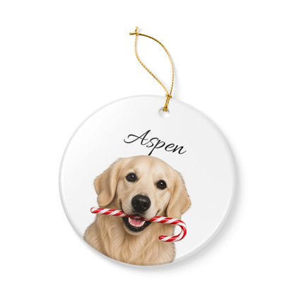 Personalized English Cream Golden Retriever Candy Cane Ornament