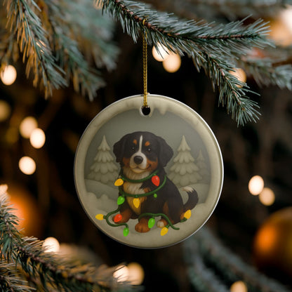 Personalized Bernese Mountain Dog Christmas Ornament, Custom Dog with Holiday Lights Keepsake