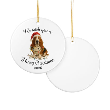 Christmas Basset Hound Ornament, Christmas Keepsake, Dog Lover Gift, Custom Date Dog Ornament, Funny Basset Decor, Pet Christmas Decoration