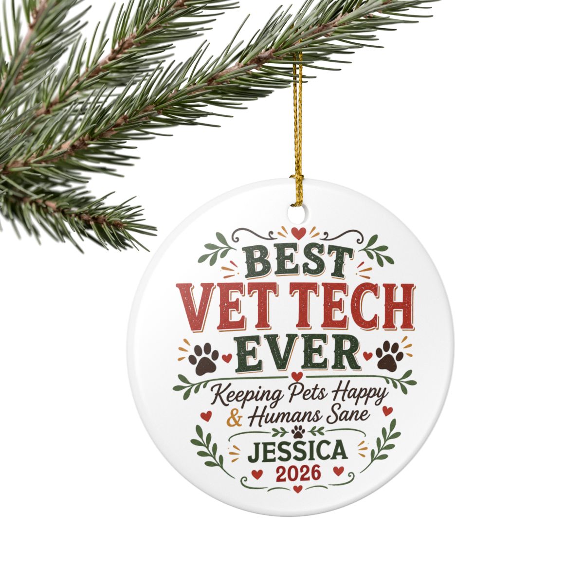 Personalized Vet Tech Ornament, Veterinary Technician Gift, Vet Tech Christmas Gift, Custom Name Ornament