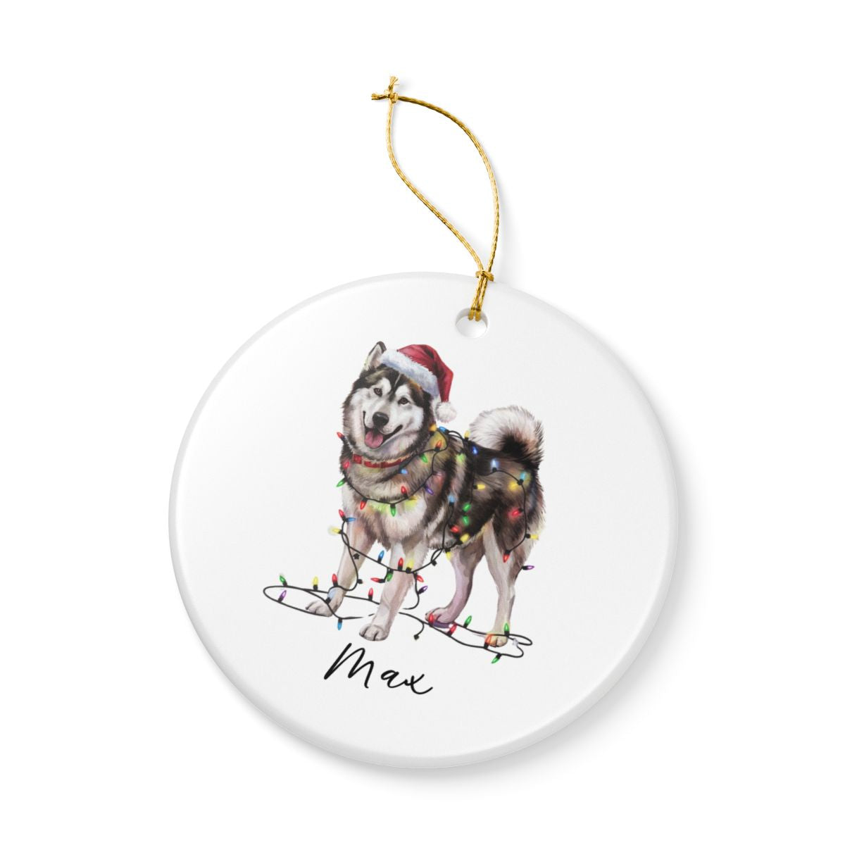 Personalized Alaskan Malamute Christmas Ornament, Dog Name Decor, Ceramic Pet Gift