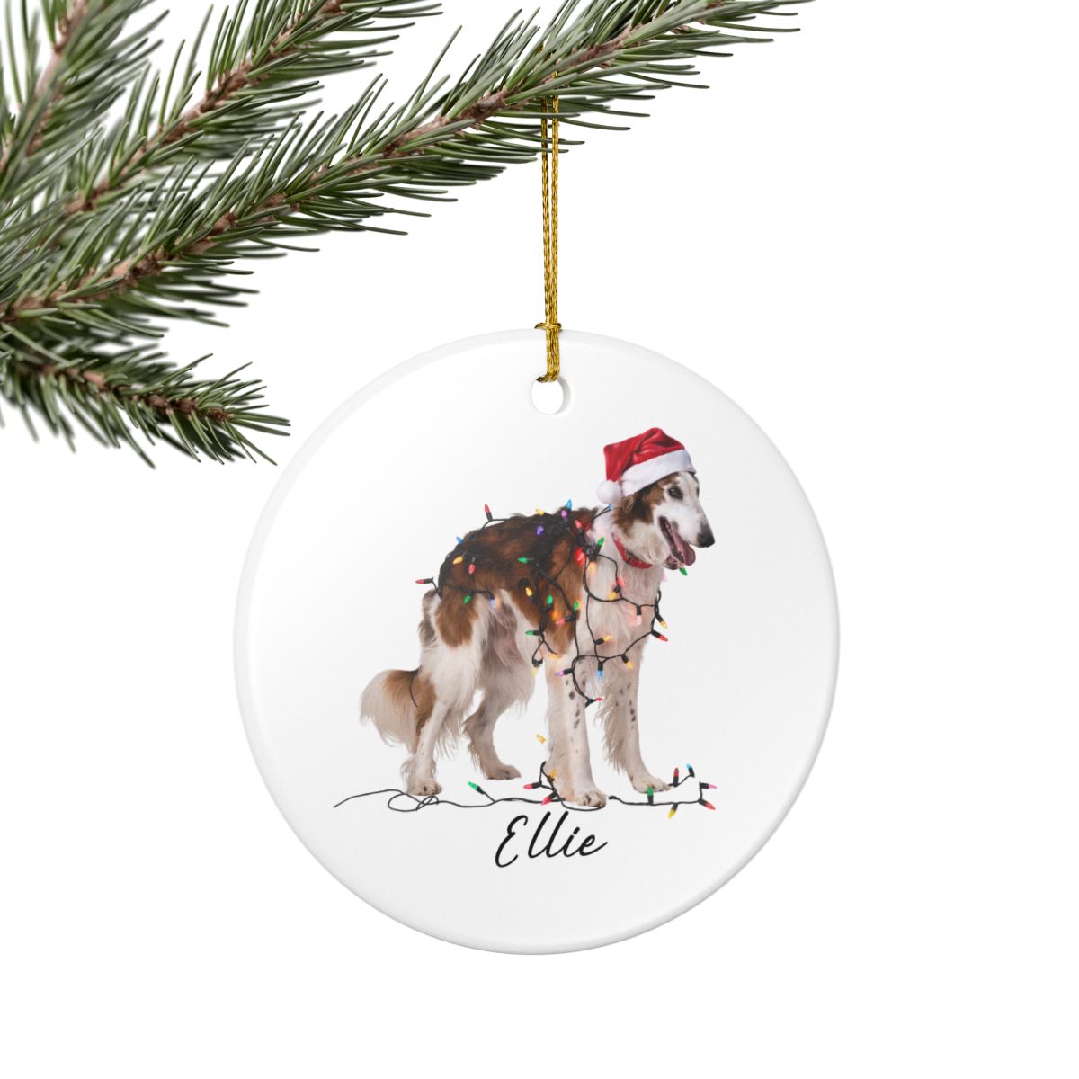 Personalized Borzoi Christmas Ornament, Ceramic Dog Lover Holiday Decor, Customizable Pet Keepsake