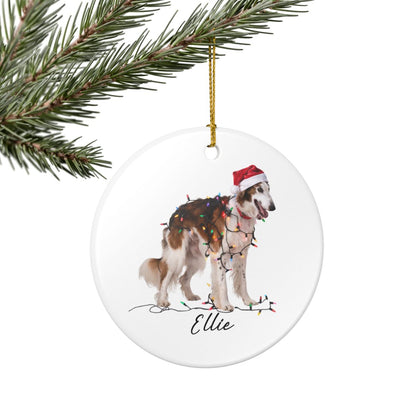 Personalized Borzoi Christmas Ornament, Ceramic Dog Lover Holiday Decor, Customizable Pet Keepsake