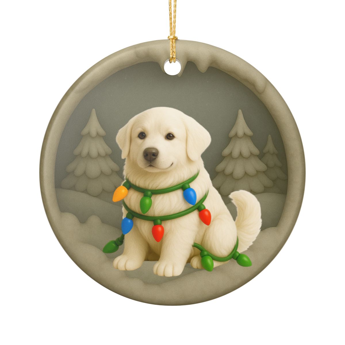 Personalized Great Pyrenees Christmas Ornament, 3D Clay-Style Dog Keepsake with Lights
