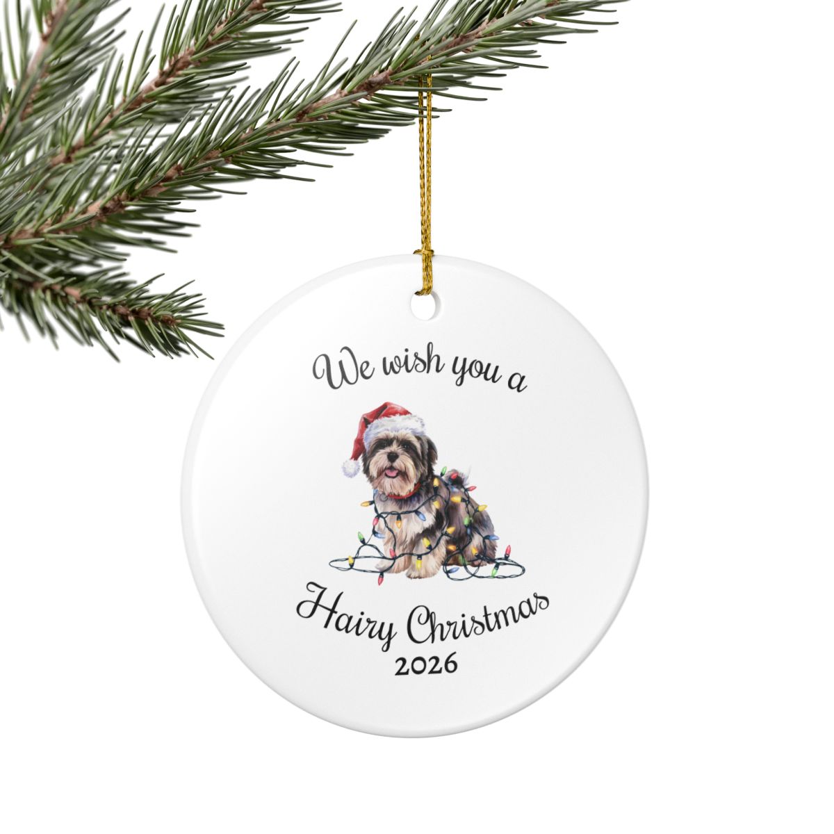 Christmas Lhasa Apso Ornament, Christmas Lights Dog Keepsake