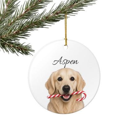 Personalized English Cream Golden Retriever Candy Cane Ornament