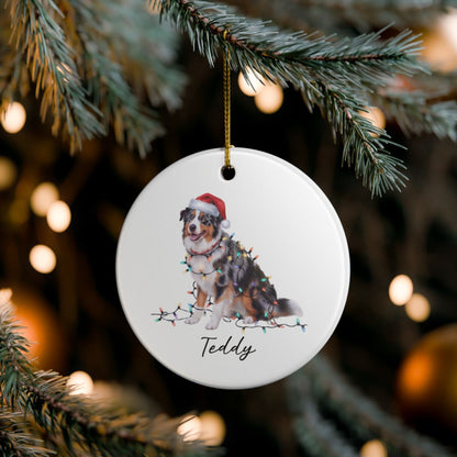 Personalized Australian Shepherd Christmas Ornament, Ceramic Dog Decor, Holiday Lights