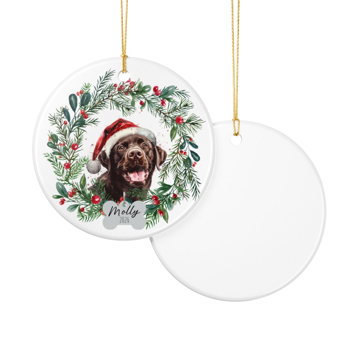Personalized Chocolate Lab Wreath Ornament