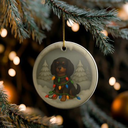 Personalized Black and Tan Cavalier King Charles Spaniel Christmas Ornament, 3D Clay-Style Dog Keepsake with Lights