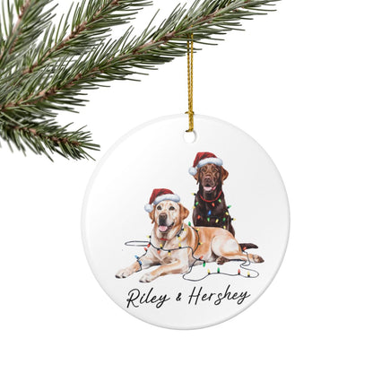 Chocolate and Yellow Labradors Ornament, Personalized Dog Christmas Decor