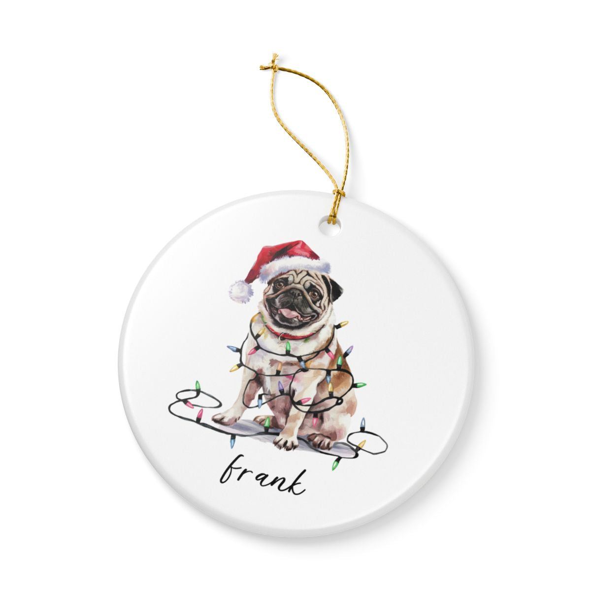 Pug Christmas Ornament, Personalized Tan Pug Keepsake