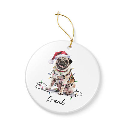 Pug Christmas Ornament, Personalized Tan Pug Keepsake