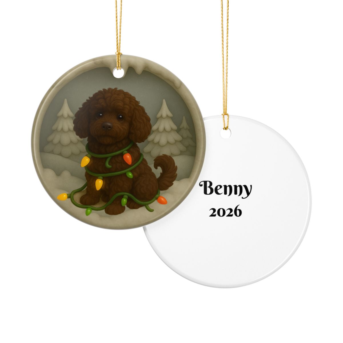 Personalized Portuguese Water Dog Christmas Ornament, 3D Clay-Style Dog Keepsake with Lights