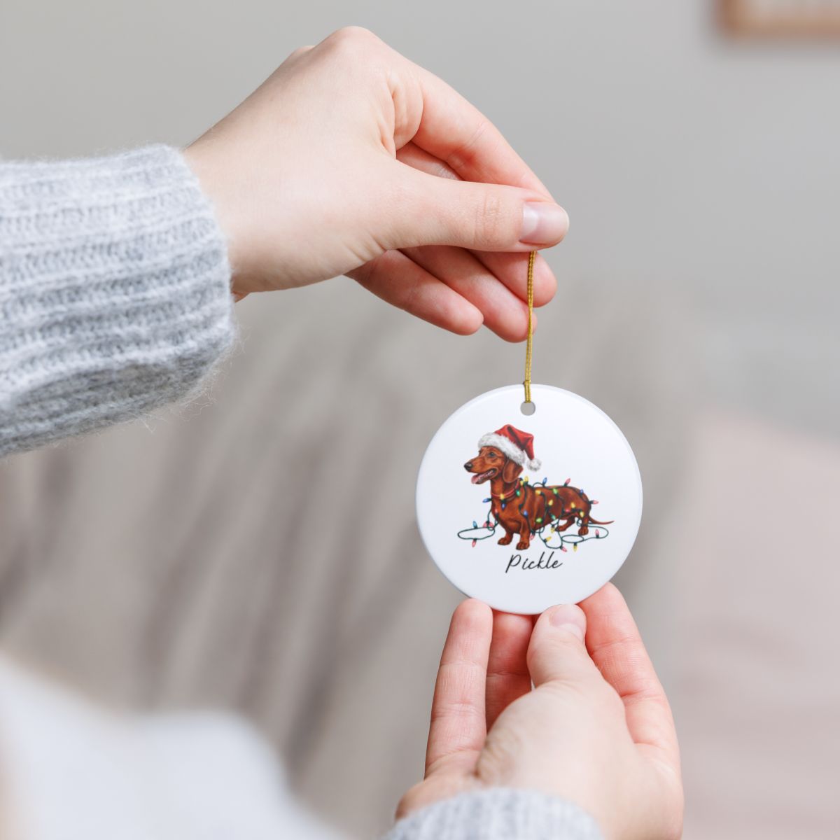 Personalized Red Dachshund Ornament, Dog Christmas Ornament, Custom Pet Name Holiday Decor Gift