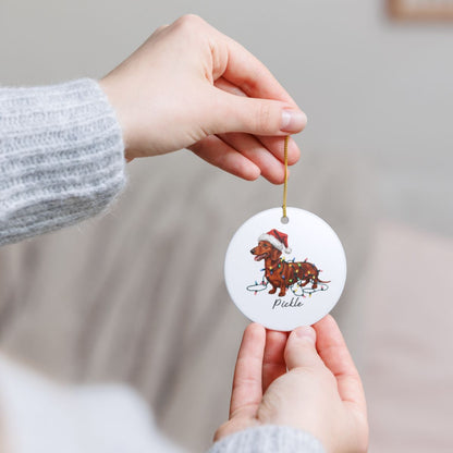 Personalized Red Dachshund Ornament, Dog Christmas Ornament, Custom Pet Name Holiday Decor Gift