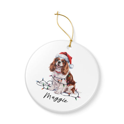 Personalized Blenheim Cavalier King Charles Spaniel Christmas Ornament, Tangled Lights Ceramic Keepsake