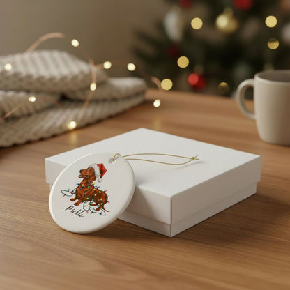 Personalized Red Dachshund Ornament, Dog Christmas Ornament, Custom Pet Name Holiday Decor Gift