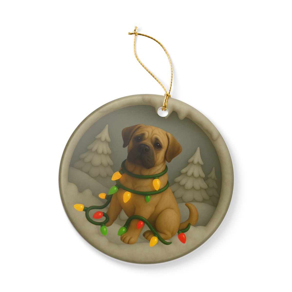 Personalized Mastiff Christmas Ornament, 3D Clay-Style Dog Keepsake with Lights