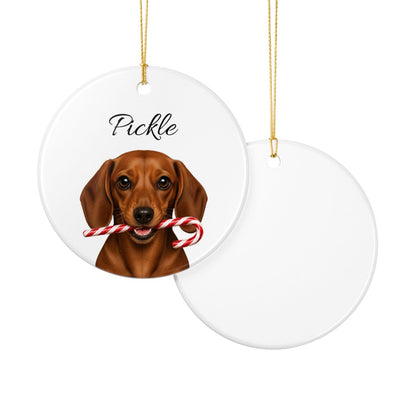 Personalized Red Dachshund Candy Cane Ornament