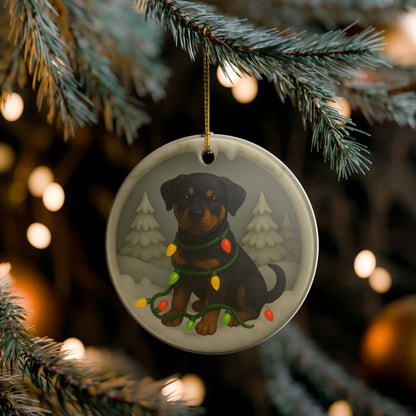 Personalized Rottweiler Christmas Ornament, 3D Clay-Style Dog Keepsake with Lights