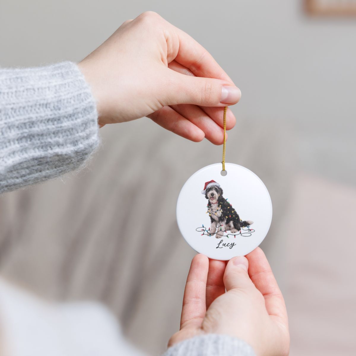 Personalized Labradoodle Ornament Custom Dog Keepsake Ceramic Holiday Decoration Pet Gift