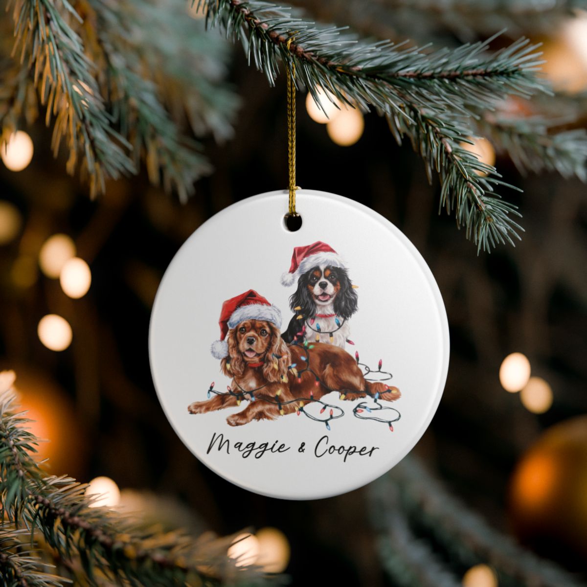 Cavalier King Charles Spaniel Christmas Ornament, Personalized Dog Name Keepsake, Ceramic Pet Lover Gift