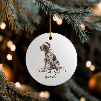 Personalized English Pointer Christmas Ornament, Custom Dog Name Ceramic Decoration