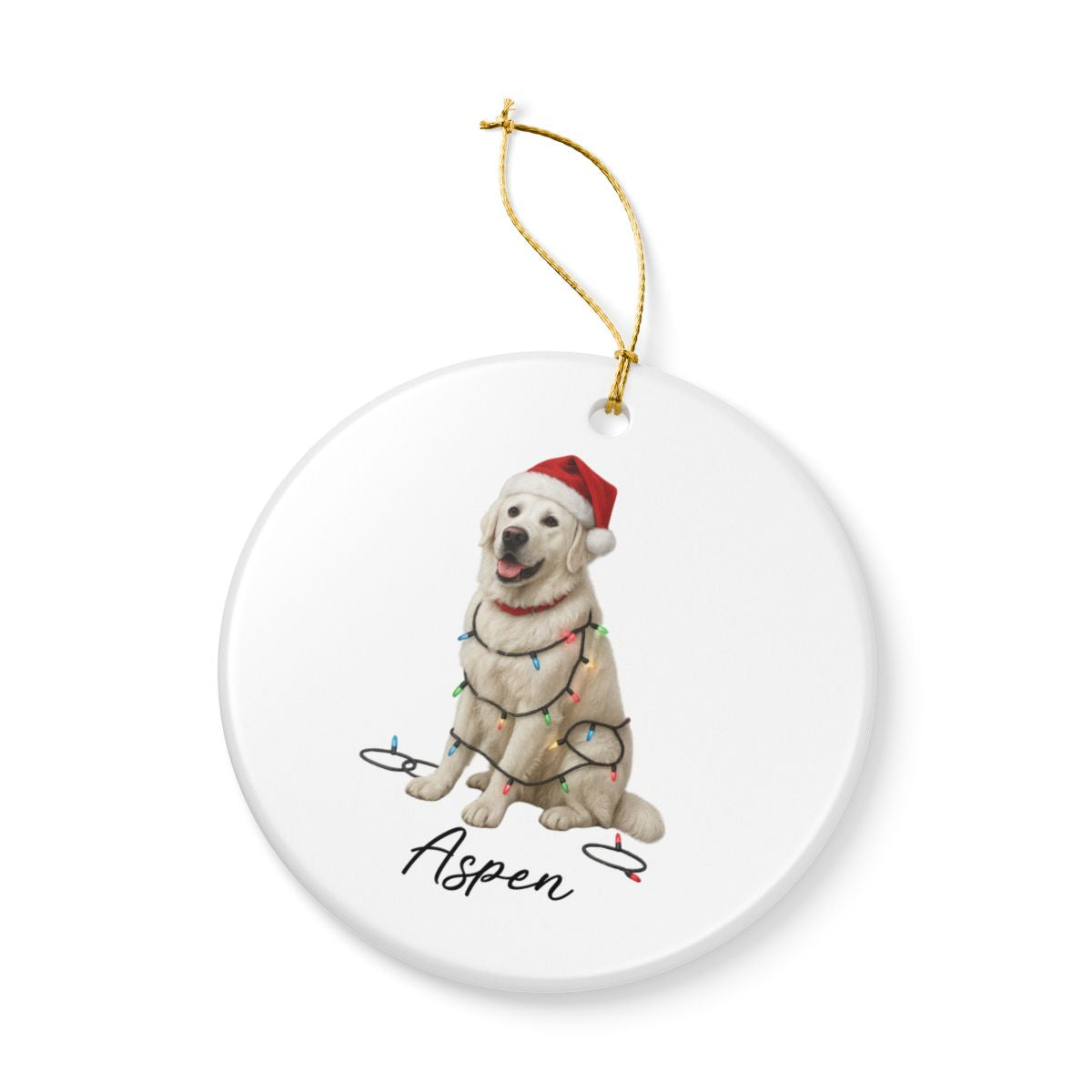 Personalized English Cream Golden Retriever Christmas Lights Ornament