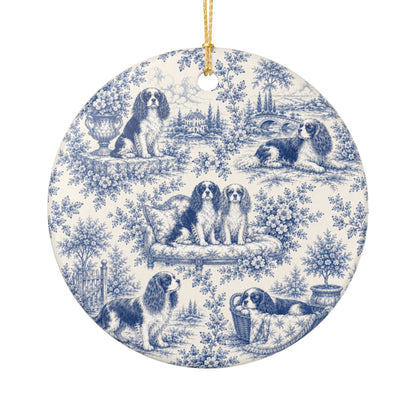 Cavalier French Blue Toile Dog Ornament