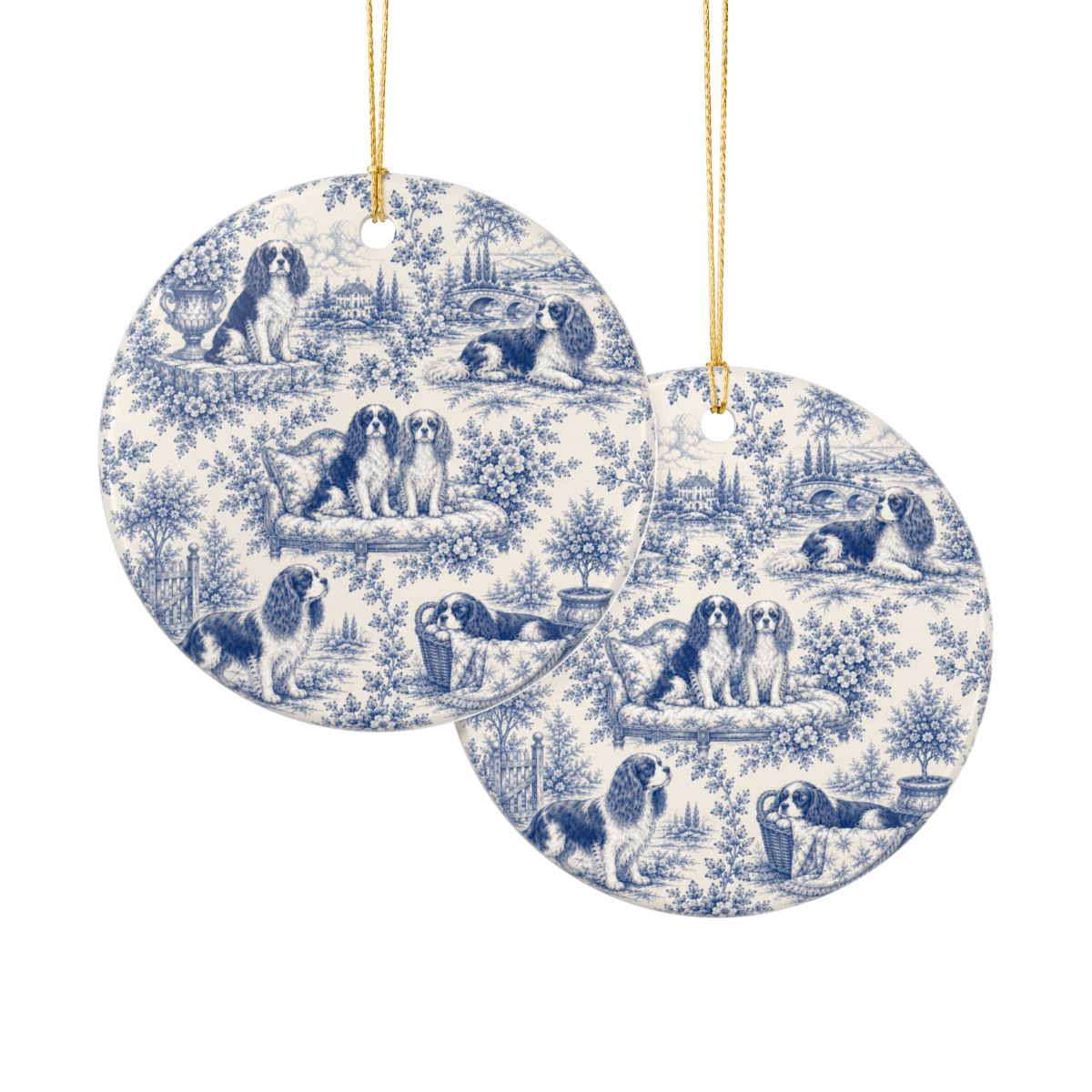 Cavalier French Blue Toile Dog Ornament