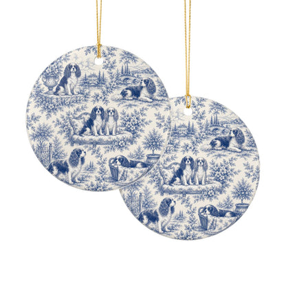 Cavalier French Blue Toile Dog Ornament