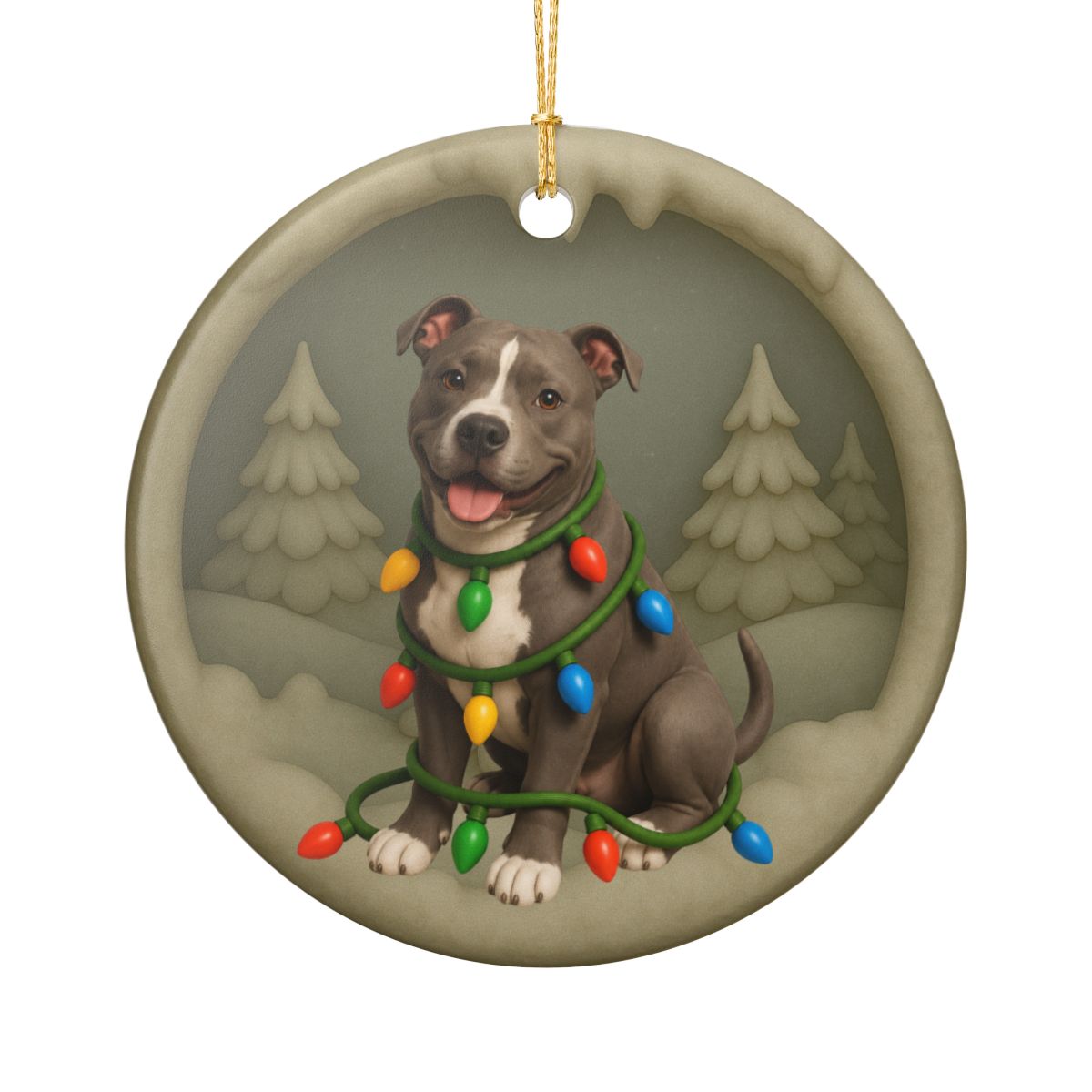Pitbull Christmas Ornament, Personalized Pitbull Puppy with Holiday Lights, Custom Dog Lover Gift, Tree Decoration