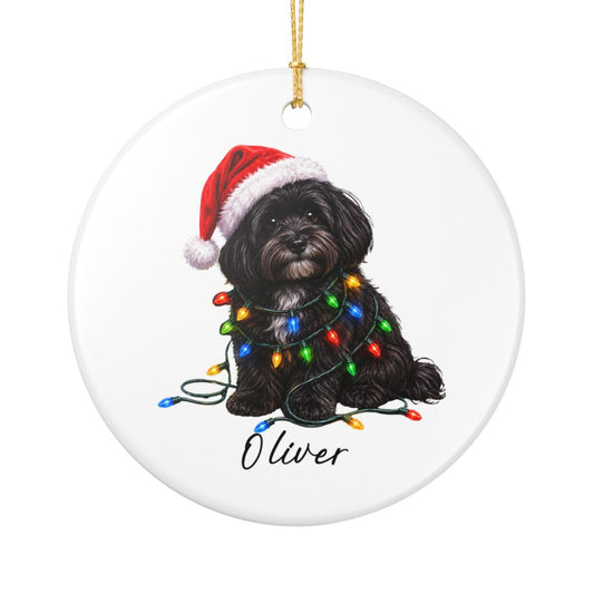 Personalized Black Havanese Christmas Ornament, Ceramic Dog Lover Gift, Holiday Pet Keepsake Tree Decor