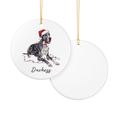 Personalized Merle Great Dane Christmas Ornament, Festive Dog Keepsake