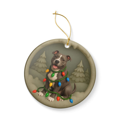 Pitbull Christmas Ornament, Personalized Pitbull Puppy with Holiday Lights, Custom Dog Lover Gift, Tree Decoration