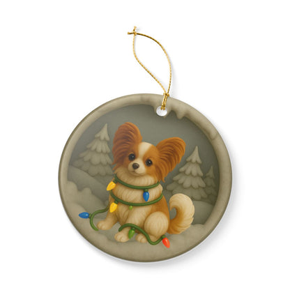 Personalized Papillon Christmas Ornament, 3D Clay-Style Dog Keepsake with Lights
