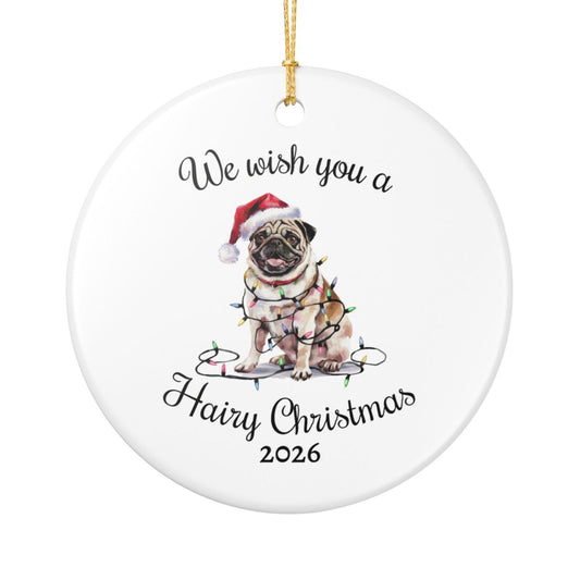 Christmas Tan Pug Ornament, Pug Mom, Christmas Lights Dog Keepsake