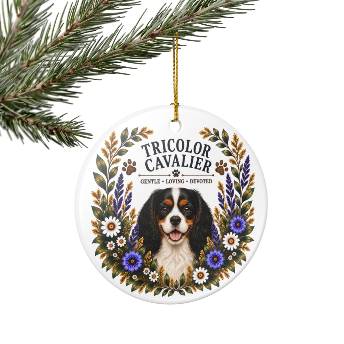 Tricolor Cavalier Ornament, Cavalier King Charles Spaniel Gift, Tricolor Cavalier Dog Mom Keepsake