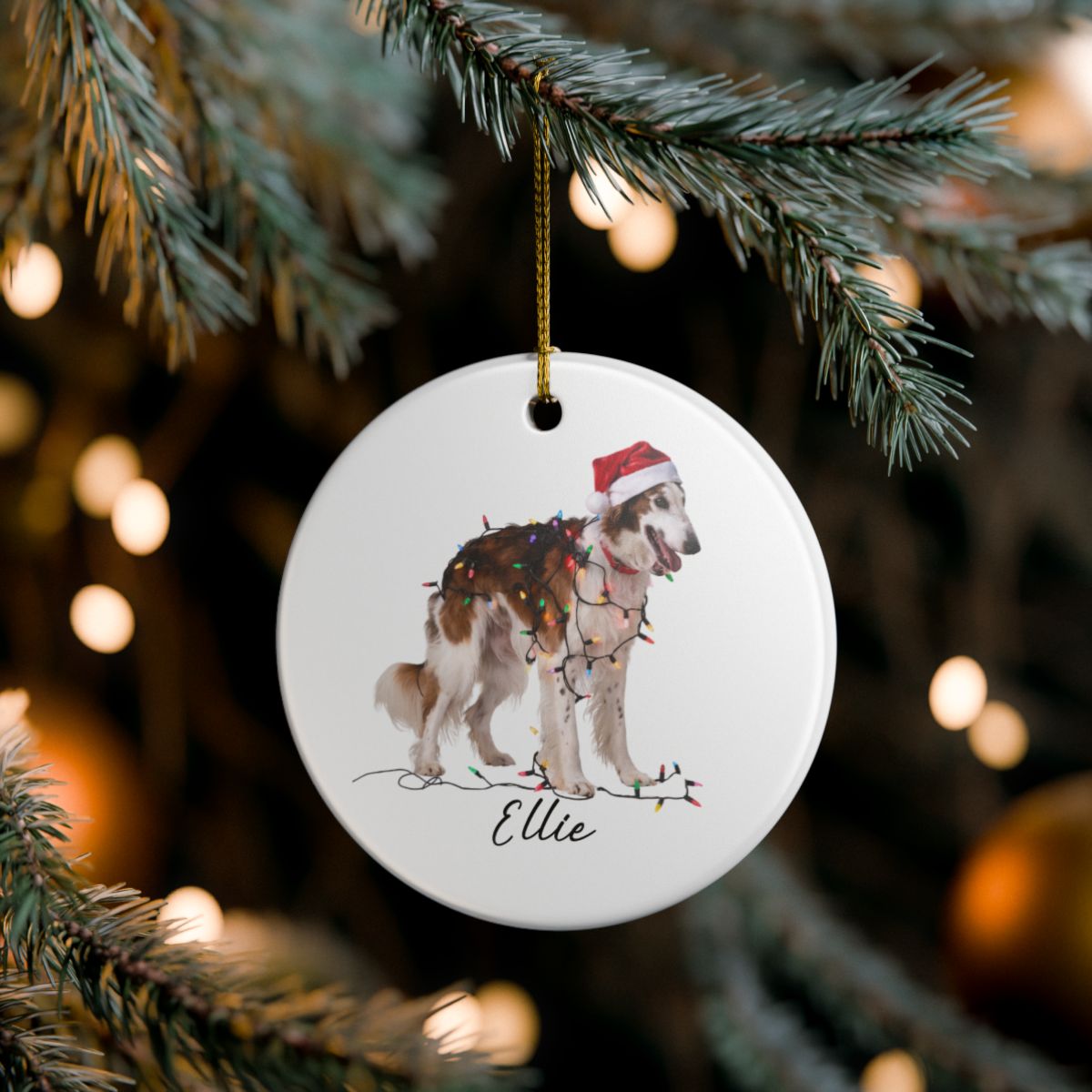 Personalized Borzoi Christmas Ornament, Ceramic Dog Lover Holiday Decor, Customizable Pet Keepsake
