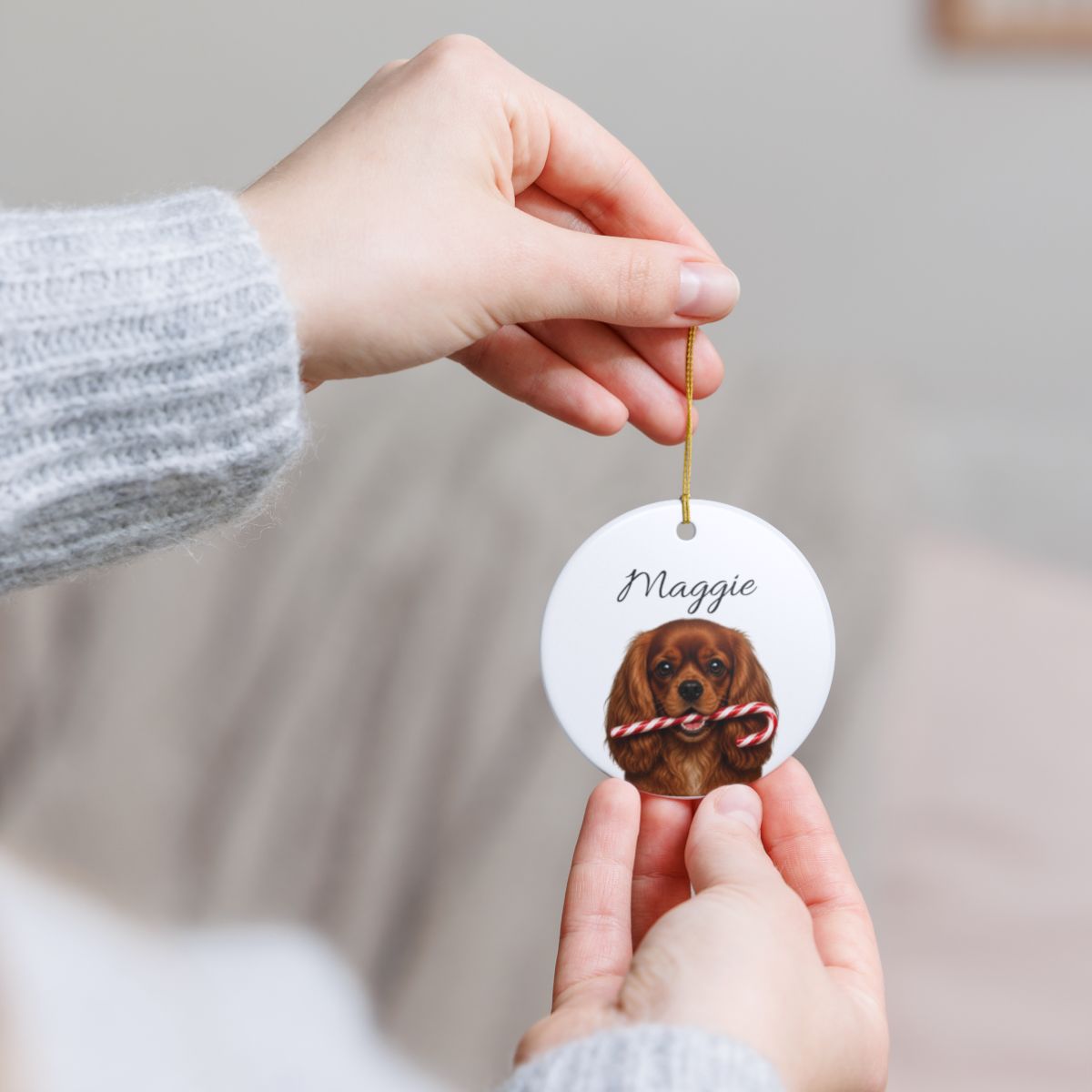 Personalized Ruby Cavalier Candy Cane Ornament