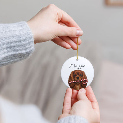 Personalized Ruby Cavalier Candy Cane Ornament