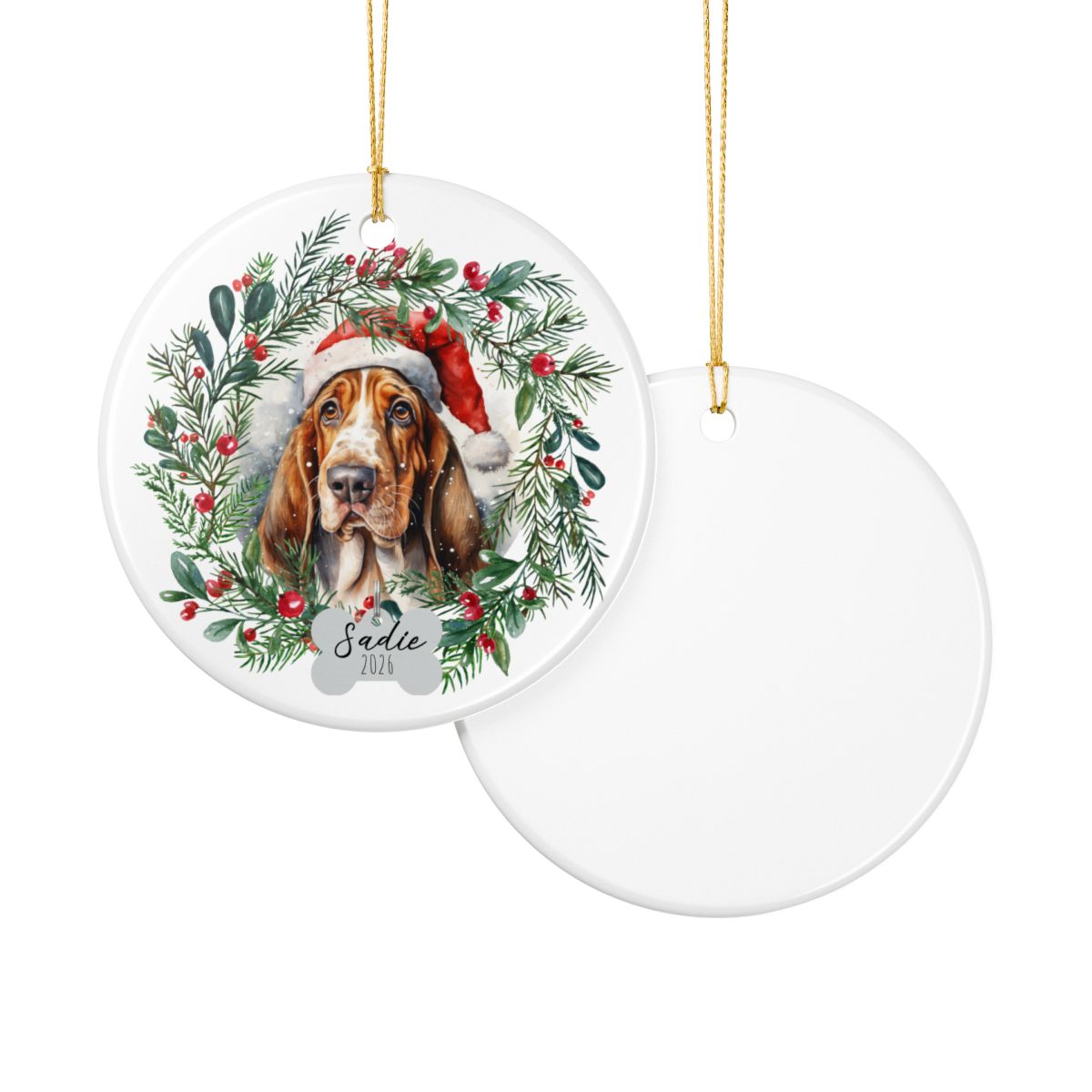 Personalized Basset Hound Christmas Ornament