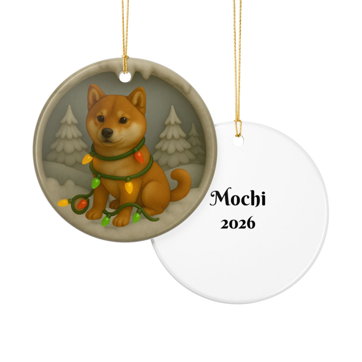Personalized Red Shiba Inu Christmas Ornament, 3D Clay-Style Dog Keepsake with Lights
