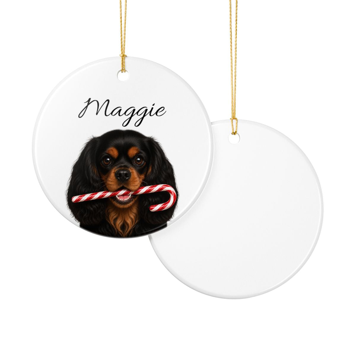 Personalized Black and Tan Cavalier Ornament, Custom Dog Name Christmas Ornament, Cavalier King Charles Gift