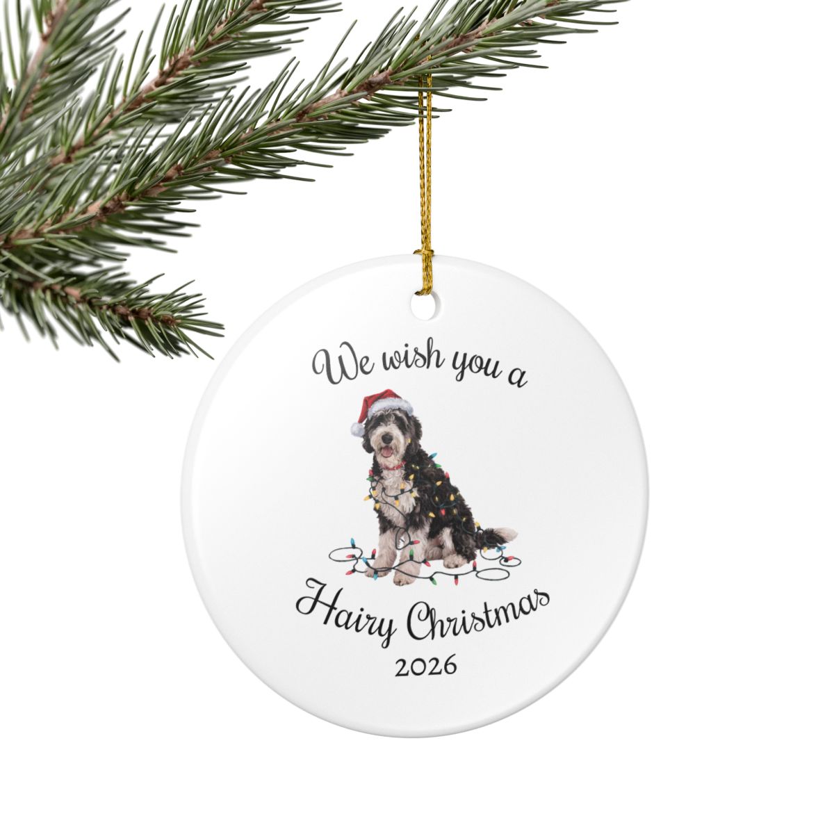 Christmas Labradoodle Ornament, Christmas Lights Dog Keepsake
