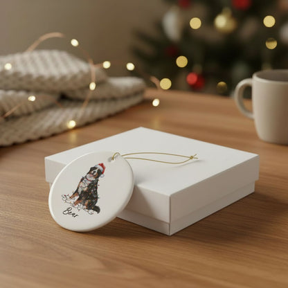 Personalized Ceramic Bernese Mountain Dog Christmas Ornament, Pet Holiday Tree Decor