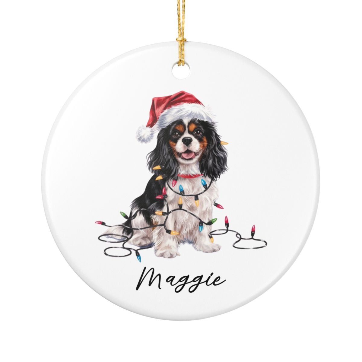 Personalized Tricolor Cavalier King Charles Spaniel Christmas Ornament, Ceramic Dog Lover Gift