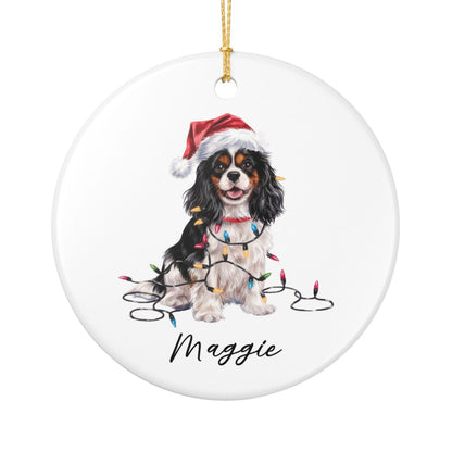 Personalized Tricolor Cavalier King Charles Spaniel Christmas Ornament, Ceramic Dog Lover Gift
