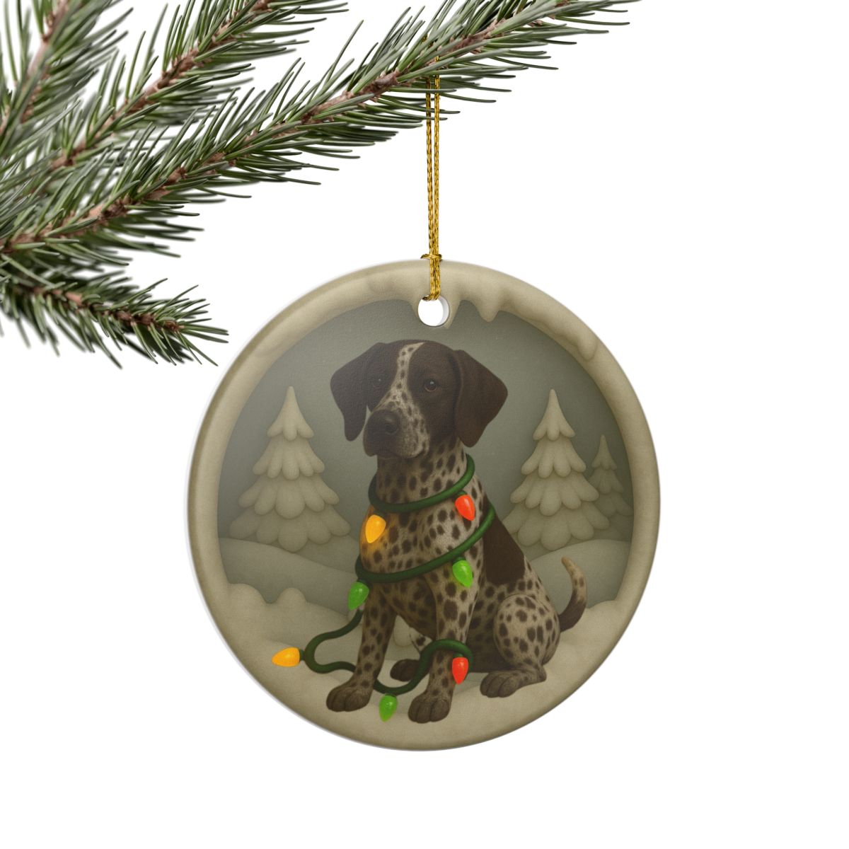 Personalized Brown German Shorthaired Pointer Christmas Ornament, 3D Clay-Style Dog Keepsake with Lights